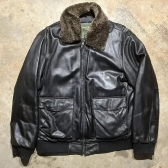 Vintage 2000s Eddie Bauer Down Black Leather Flight Jacket - Picture 1 of 5